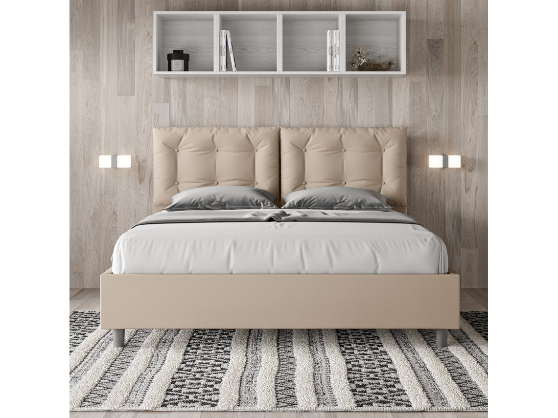 Cama de Casal Queen Size Sem Estrado Estofada AnnalisaITYHOME (160 x 210 cm - Painéis de Melamina e Couro Sintético)