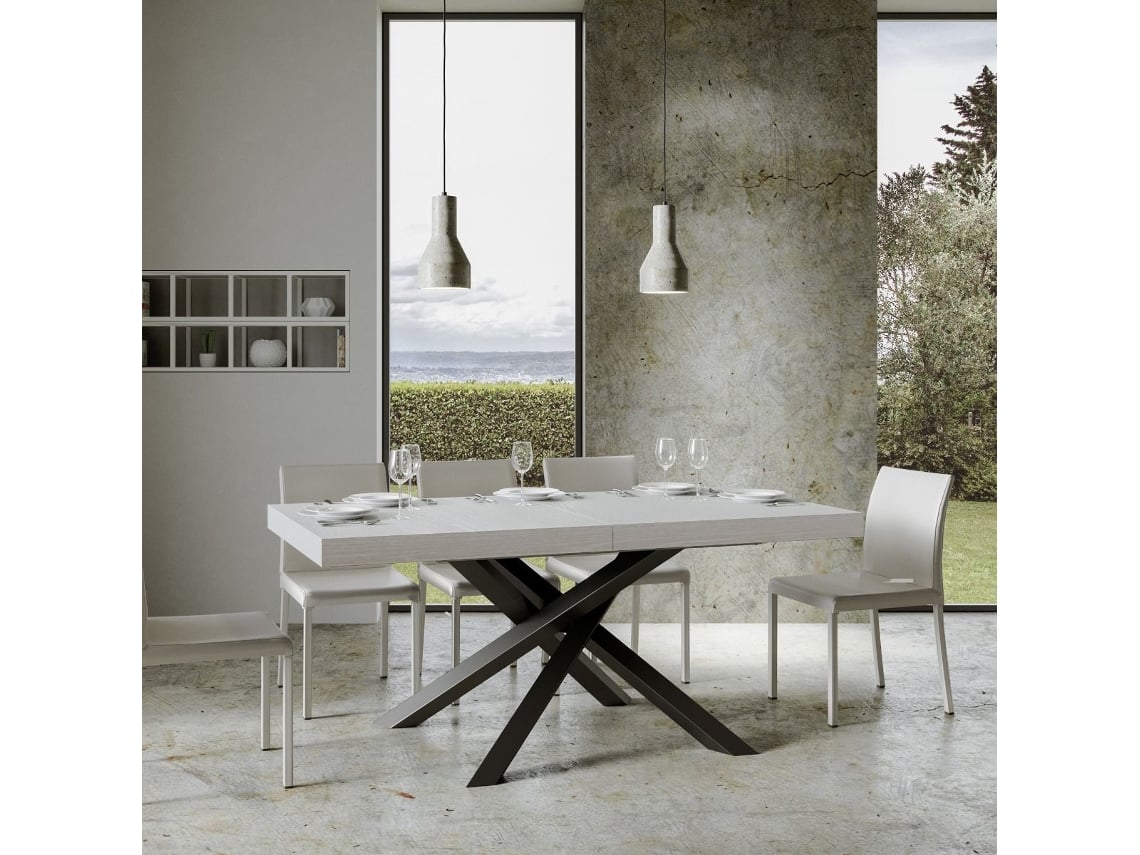 Mesa de Jantar Extensível 90X180/284 Cm Volantis Premium Cinza Branca Quadro Antracite ITAMOBY
