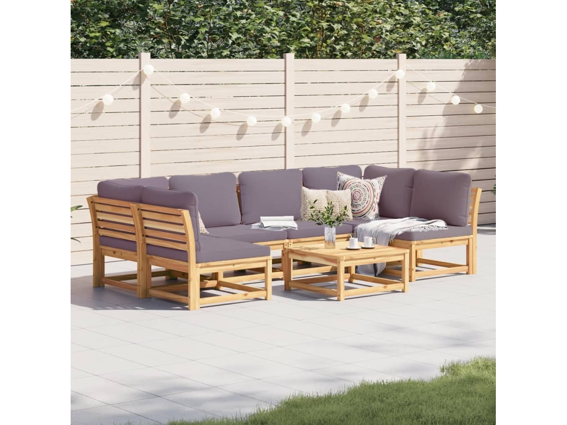 Conjunto 7 lounge jardim c/almofadões VIDAXL madeira maciça acácia