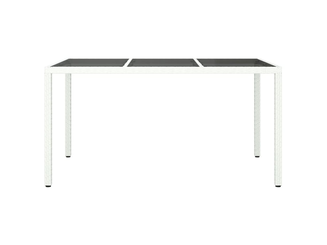 Mesa De Jardim | Mesa De Exterior 150x90x75 Cm Vidro Temperado E Vime Pe Branco Lovely Home