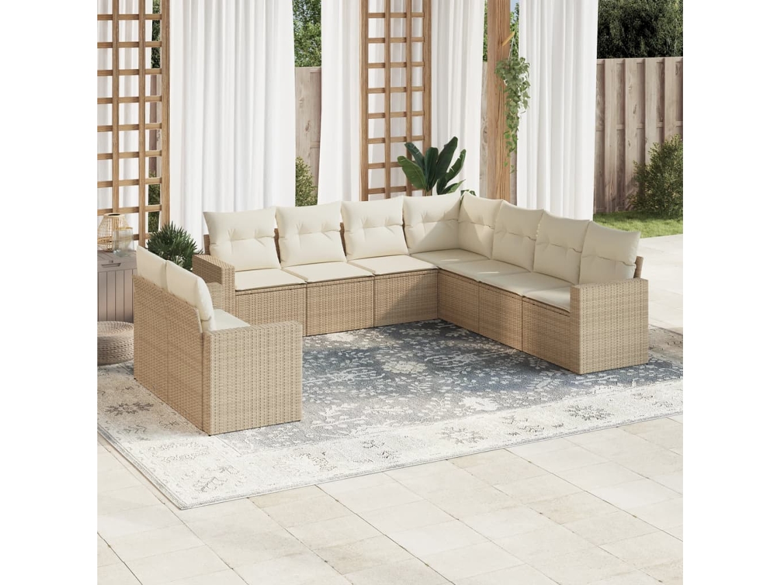 Conjunto 9 de sofás p/ jardim com almofadões vime PE bege