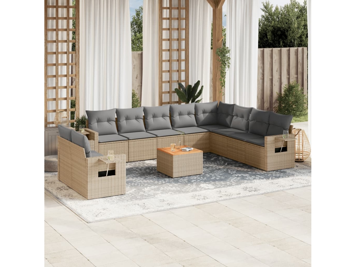 Conjunto 11 sofás de jardim c/ almofadões VIDAXL vime PE bege