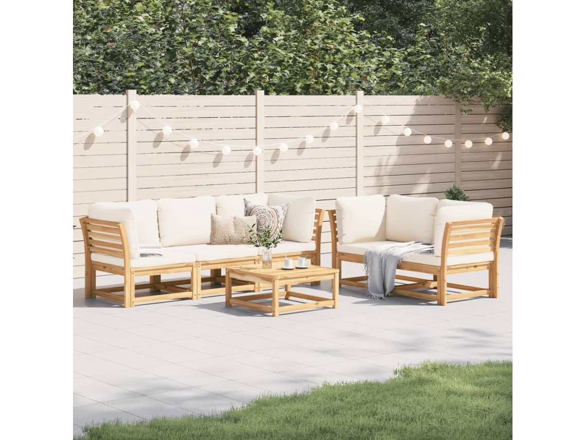 Conjunto 6 lounge jardim c/almofadões VIDAXL madeira maciça acácia