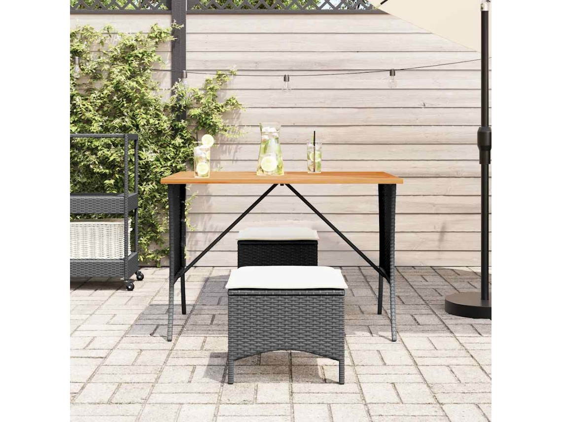 Mesa De Jardim Tampo Acácia 105x75x72 Cm Vime Pe Preto