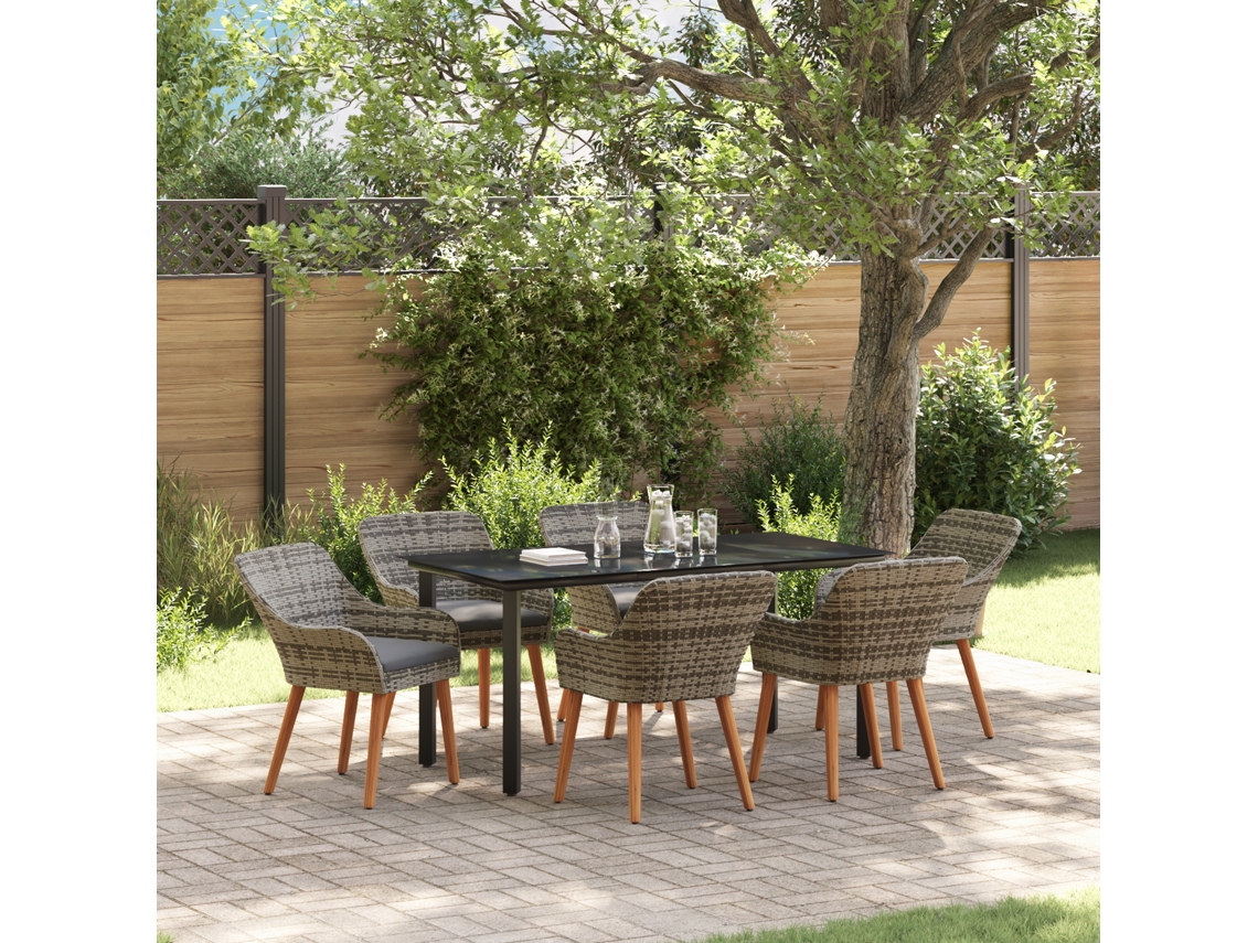 Conjunto 7 De Jantar De Jardim Vidaxl Com Em Rattan Poly Cinza