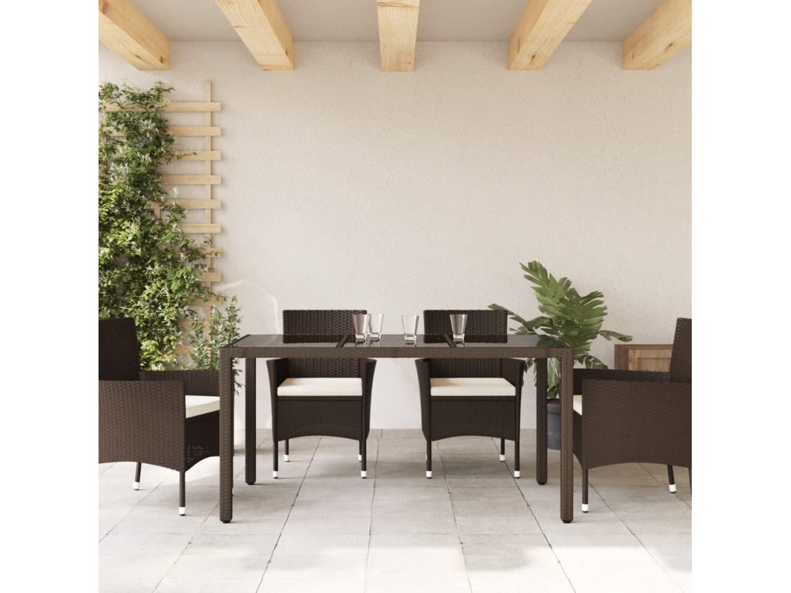 Mesa De Jardim Mesa Para Exterior Com Tampo De Vidro 150x90x75 Cm Vime Pe Castanho Lovely Home