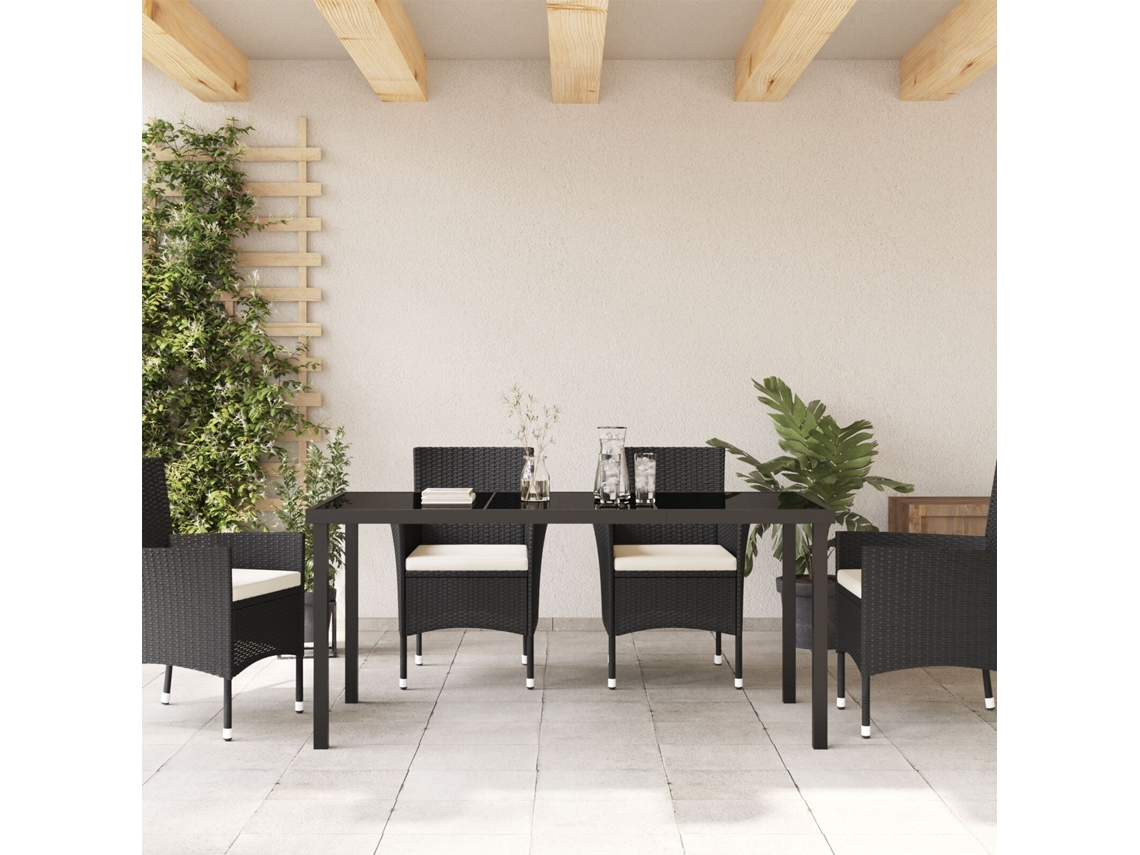 Mesa De Jardim Preta 160x80x73 Cm Vidro Temperado Lovely Home