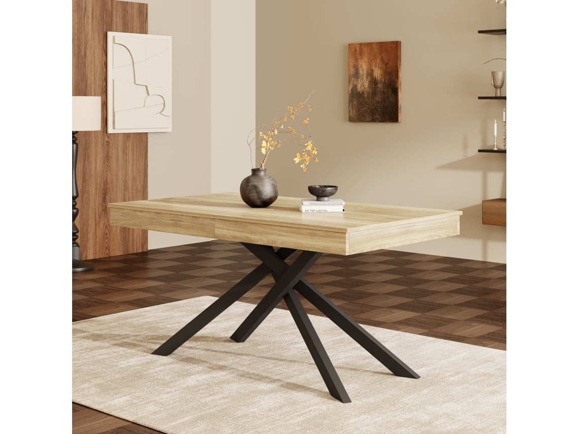 Mesa De Jantar Extensível, Para 6 8 Pessoas, Com Tampo Espesso E Pernas De Metal, Ideal Para Sala De Jantar, Cozinha E Sala, Cor Carvalho. Bga Store