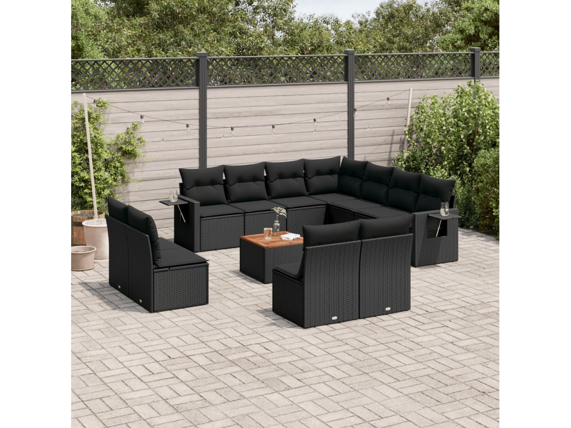 Conjunto 12 de sofás de jardim c/ almofadões VIDAXL vime PE preto