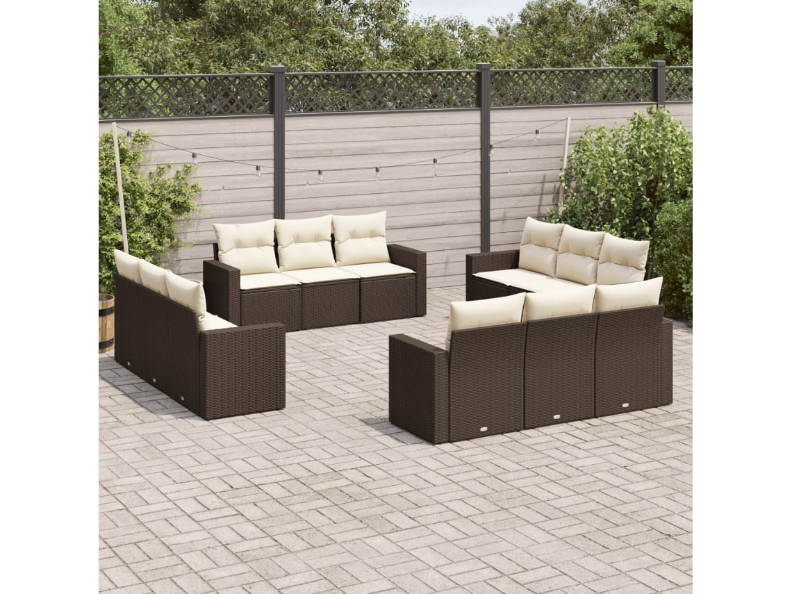 Conjunto 12 de Sofás Jardim com Almofadões VIDAXL Vime Pe Castanho