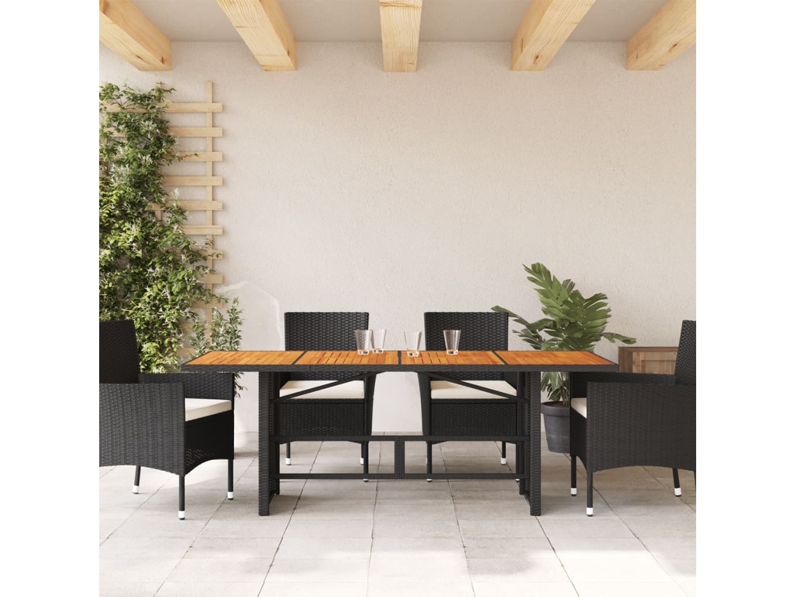 Mesa De Jardim Tampo Acácia Vime Pe Preto 190x80x74 Cm