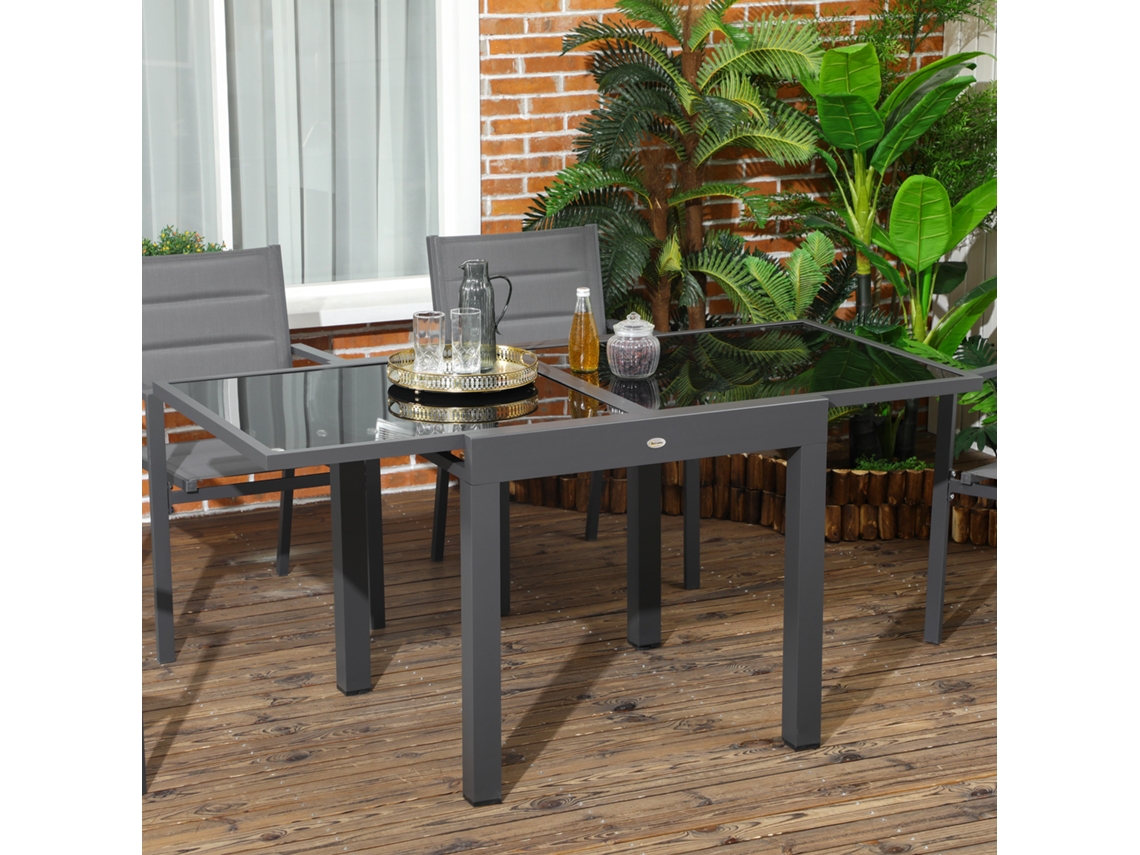 Mesa de Exterior Alumínio, Metal e Vidro Temperado cor Negro 160x80x75 cm OUTSUNNY