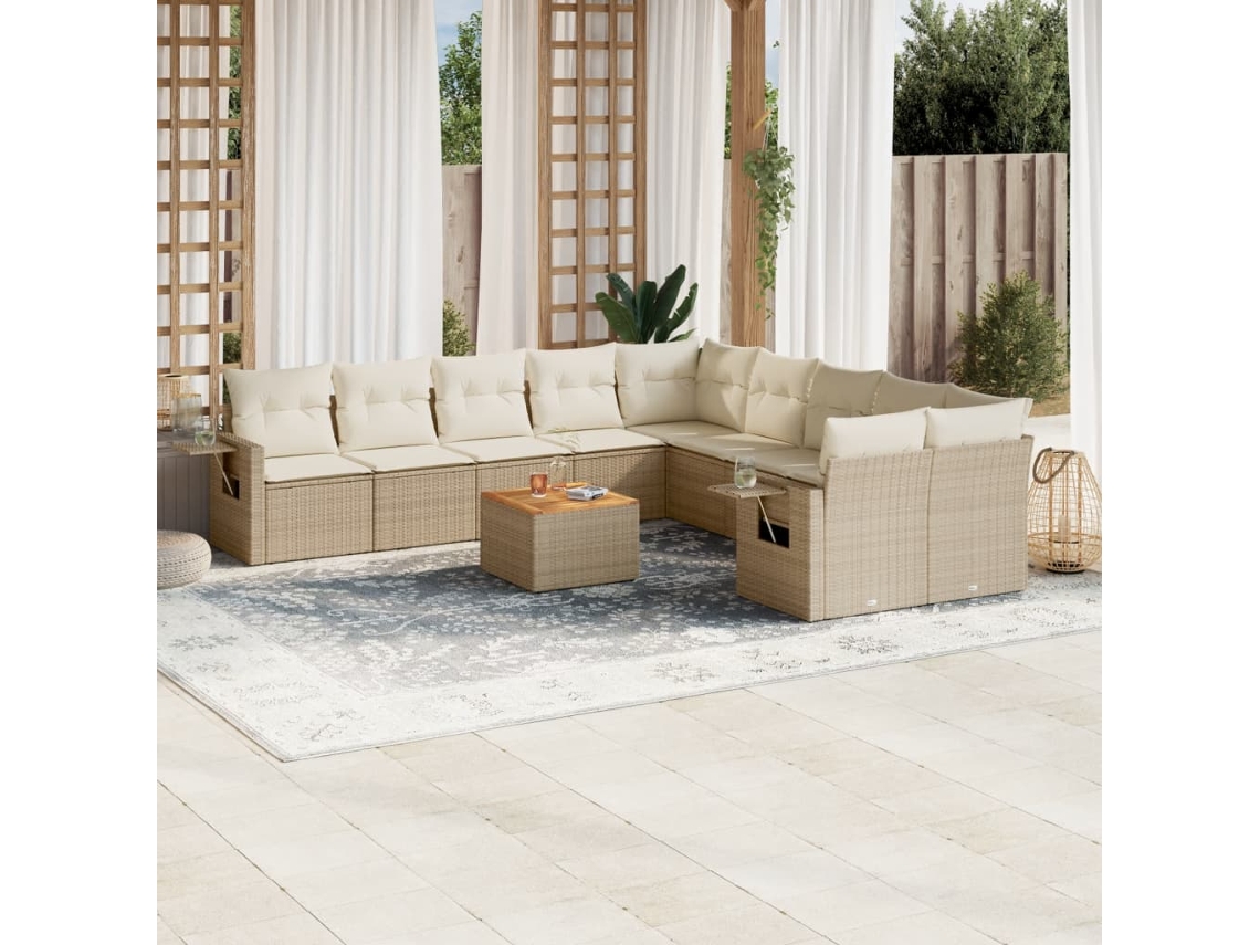 Conjunto 11 sofás de jardim c/ almofadões VIDAXL vime PE bege