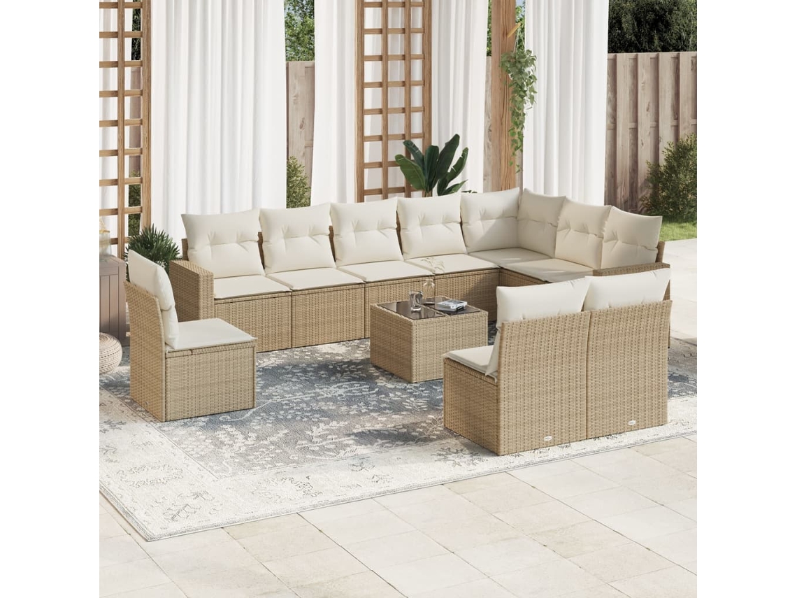 Conjunto 11 sofás de jardim c/ almofadões VIDAXL vime PE bege