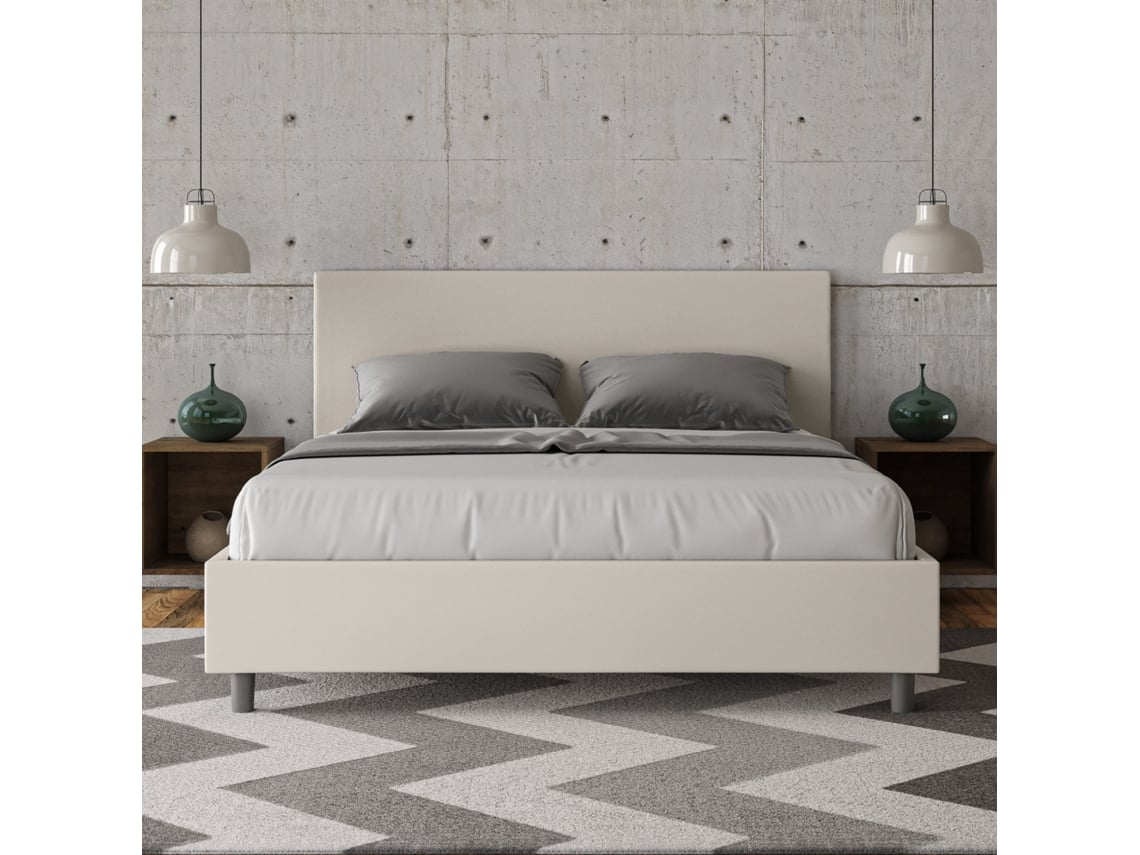 Cama de Casal Queen Size com Arrumação Estofada AdeleITYHOME (160 x 210 cm - Painéis de Melamina e Couro Sintético)