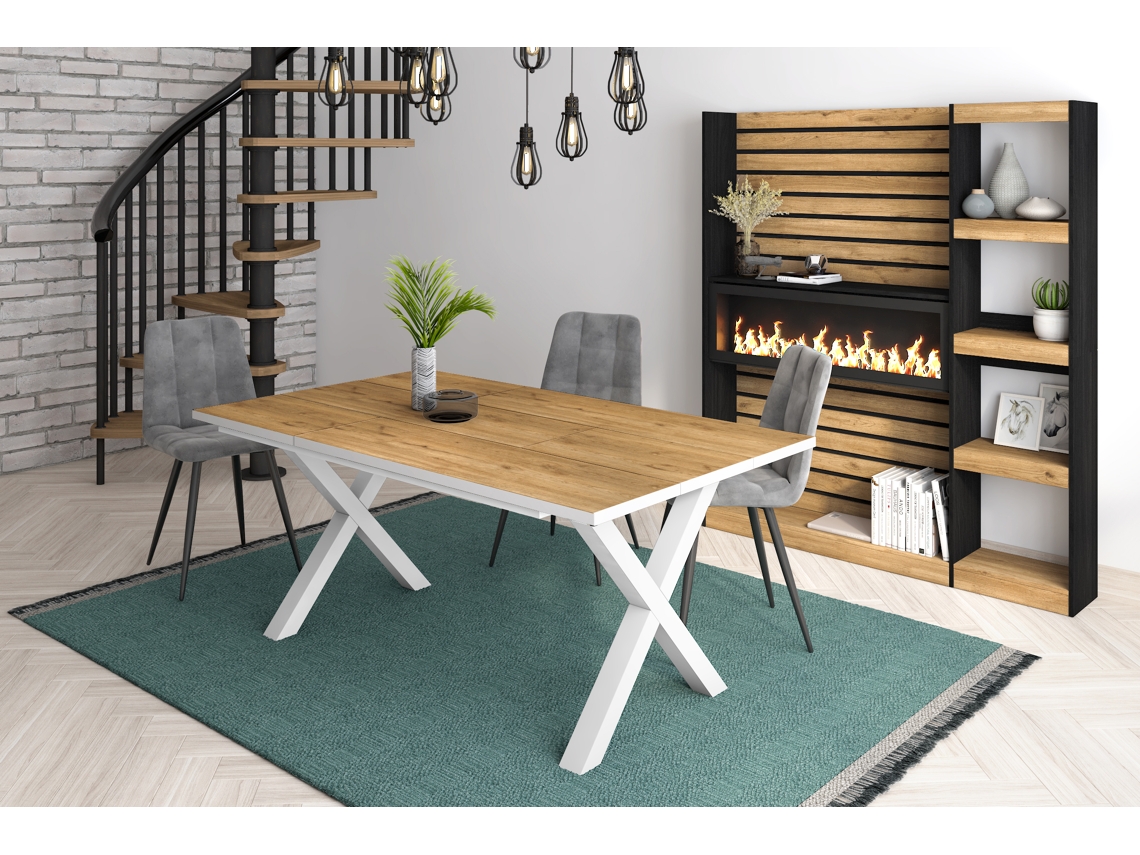 Mesa de Sala de Jantar 8 Pessoas 170 Ideal para Reuniões Familiares Oak e Branca Estilo Industrial DUERMETE ONLINE