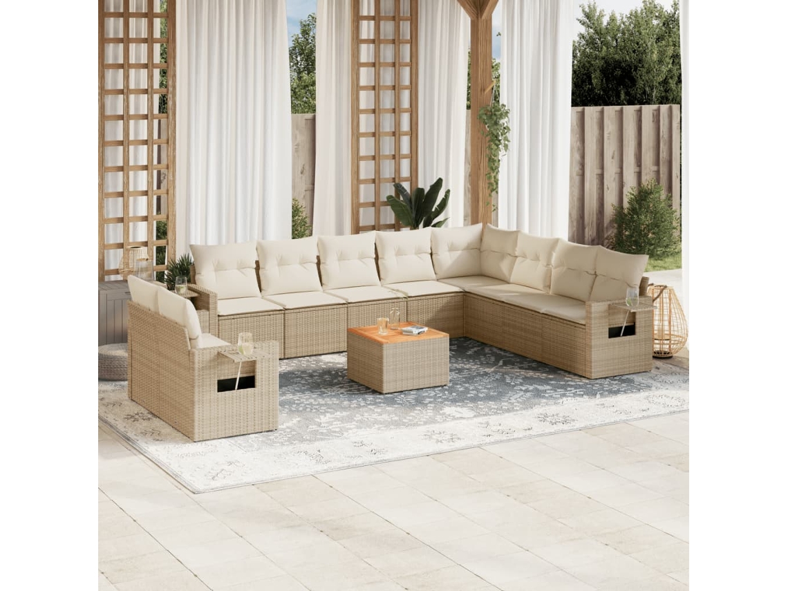 Conjunto 11 sofás de jardim c/ almofadões VIDAXL vime PE bege