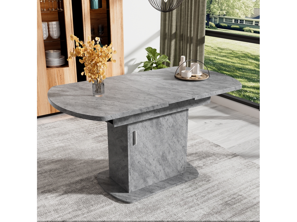Mesa De Jantar Oval Extensível Com Espaço De Armazenamento, Aparência De Concreto, Alça Prateada Pangshiyuan (110/130x70x75cm)