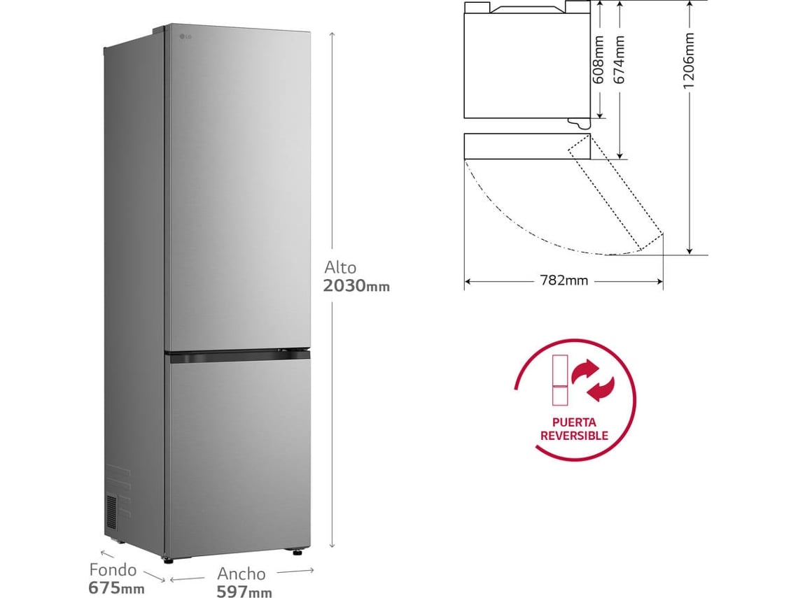 Frigorífico Combinado LG GBBSJ20DPY (No Frost - 203 cm - 375 L - Inox)