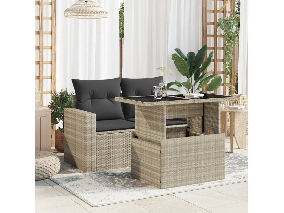 Mesa Jardim Vidro Temperado 100x55x73 Cm Vime Pe Cinza Claro