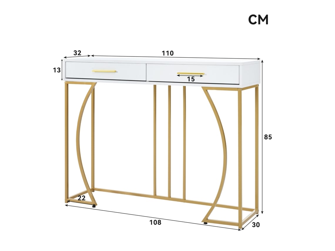 Mesa Console Branca E Dourada Com 2 Gavetas, Mesa Para Corredor E Sala, Design Moderno De Luxo Leve Para Entrada Sini Tech Store