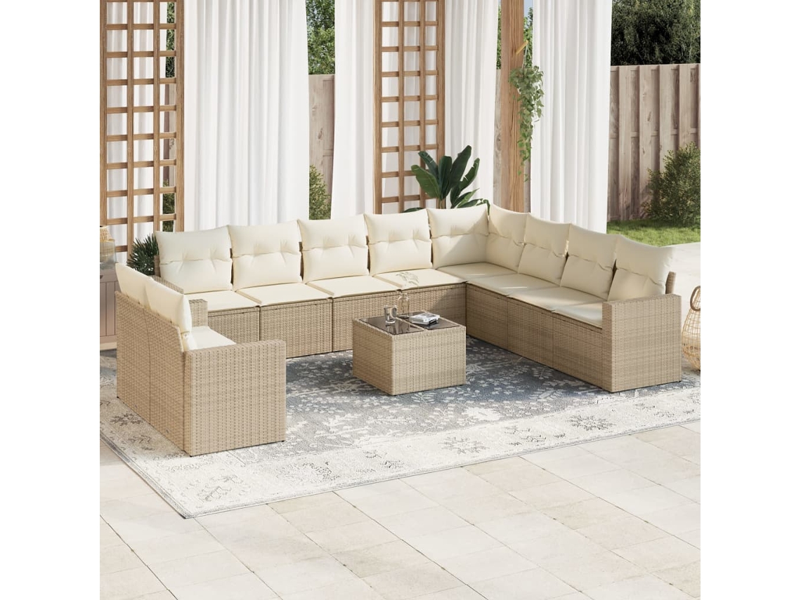 Conjunto 11 sofás de jardim c/ almofadões VIDAXL vime PE bege
