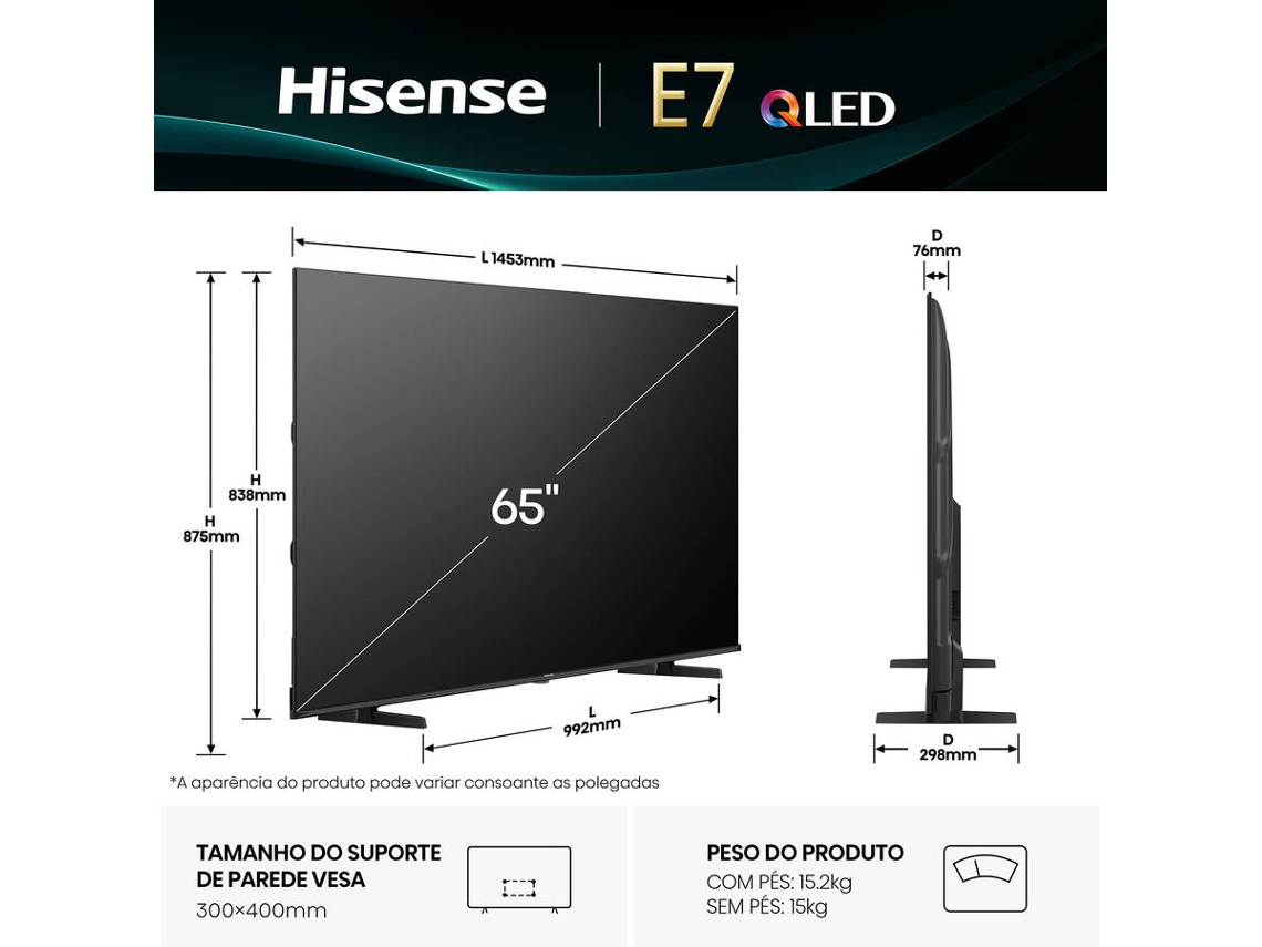 TV HISENSE 65E7Q (QLED - 65'' - 164 cm - 4k Ultra HD - Smart TV)