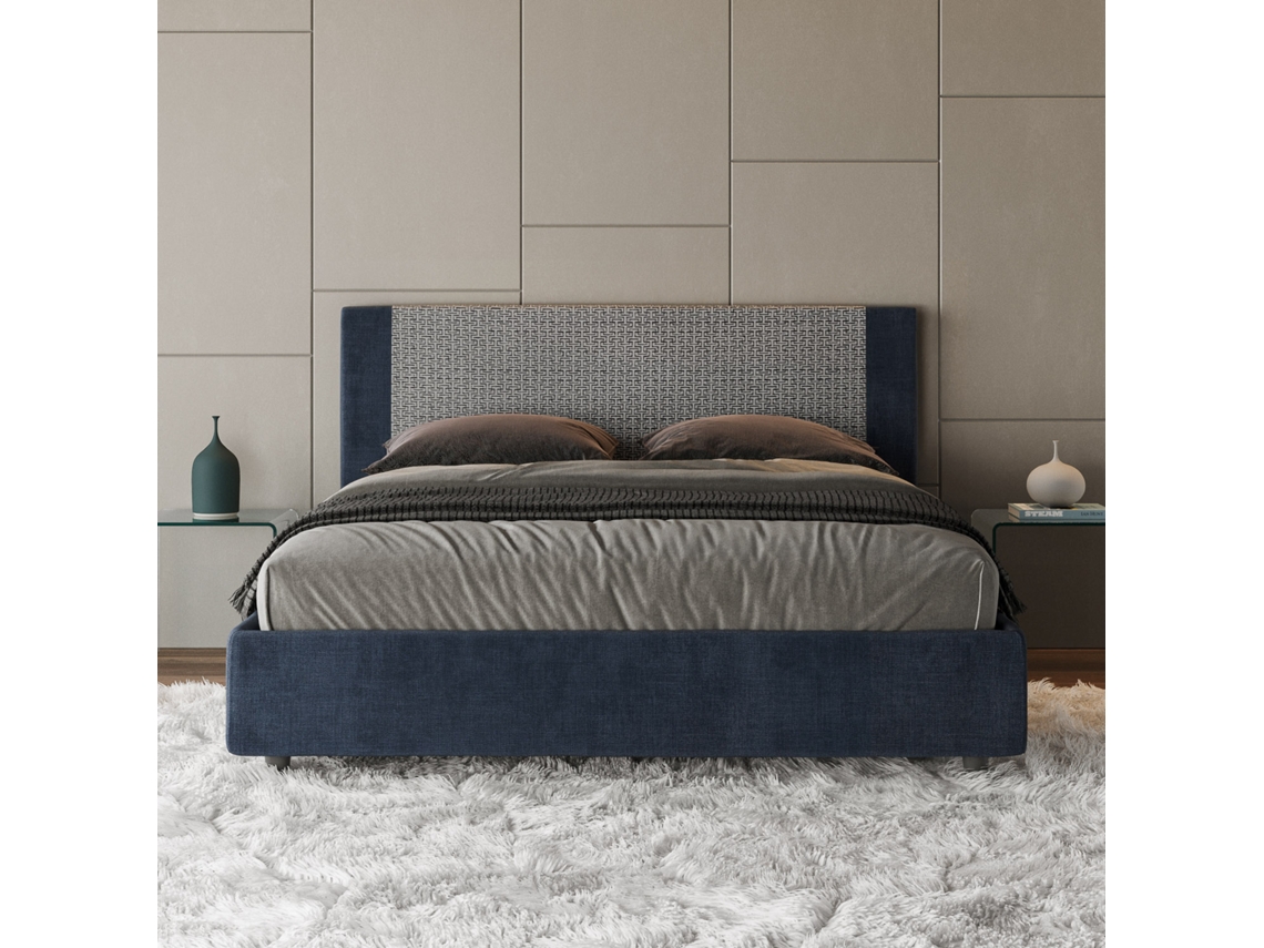 Cama de Casal Queen Size Sem Estrado Estofada RosalITYHOME (160 x 200 cm - Painéis de Melamina e tecido)