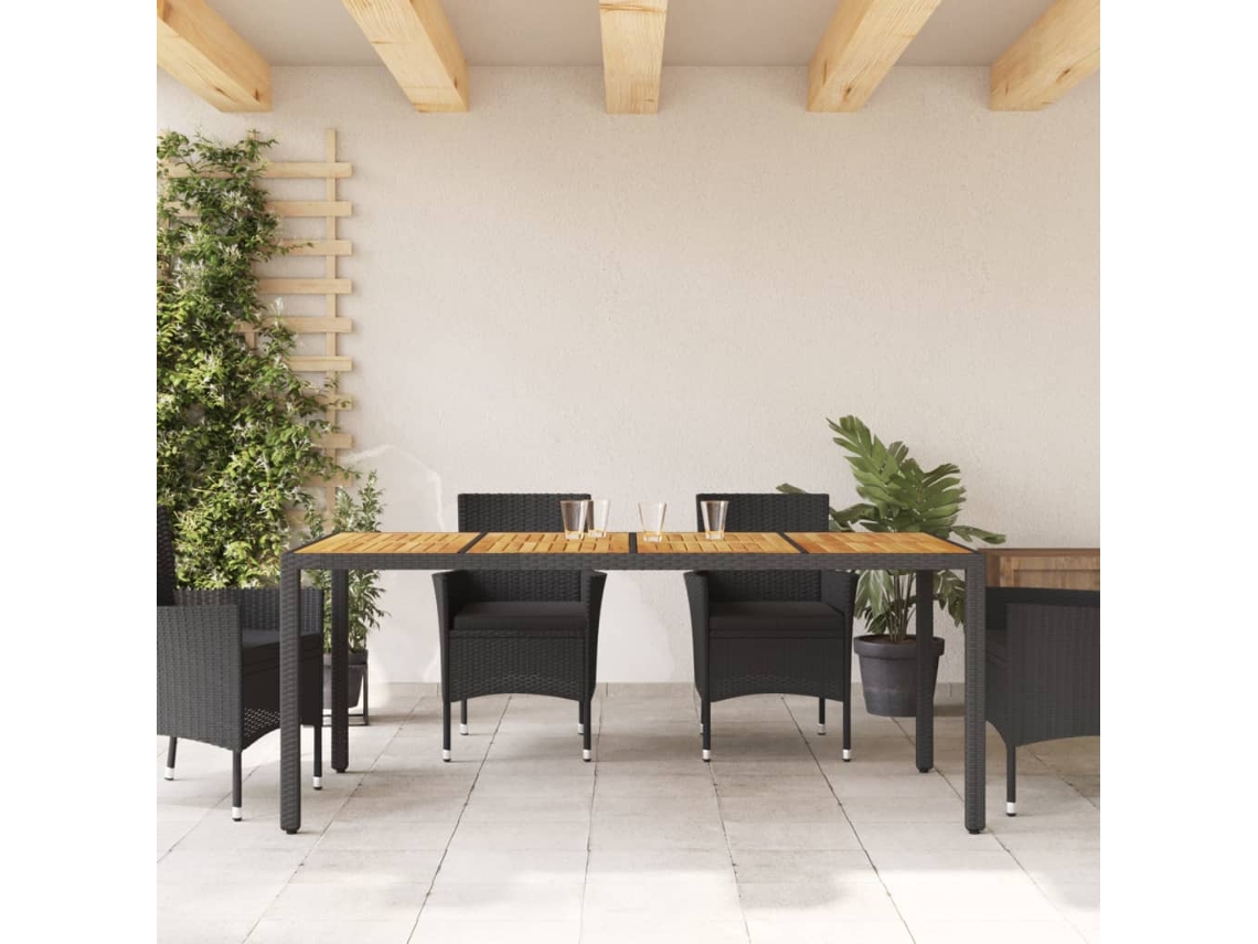 Mesa Jardim Tampo Madeira Acácia Vime Pe Preto 190x90x75 Cm