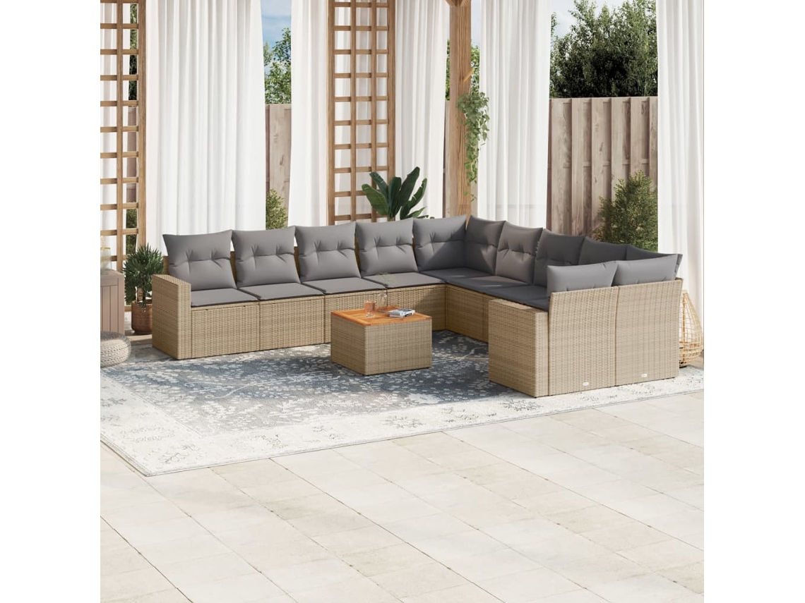 Conjunto 11 sofás de jardim c/ almofadões VIDAXL vime PE bege