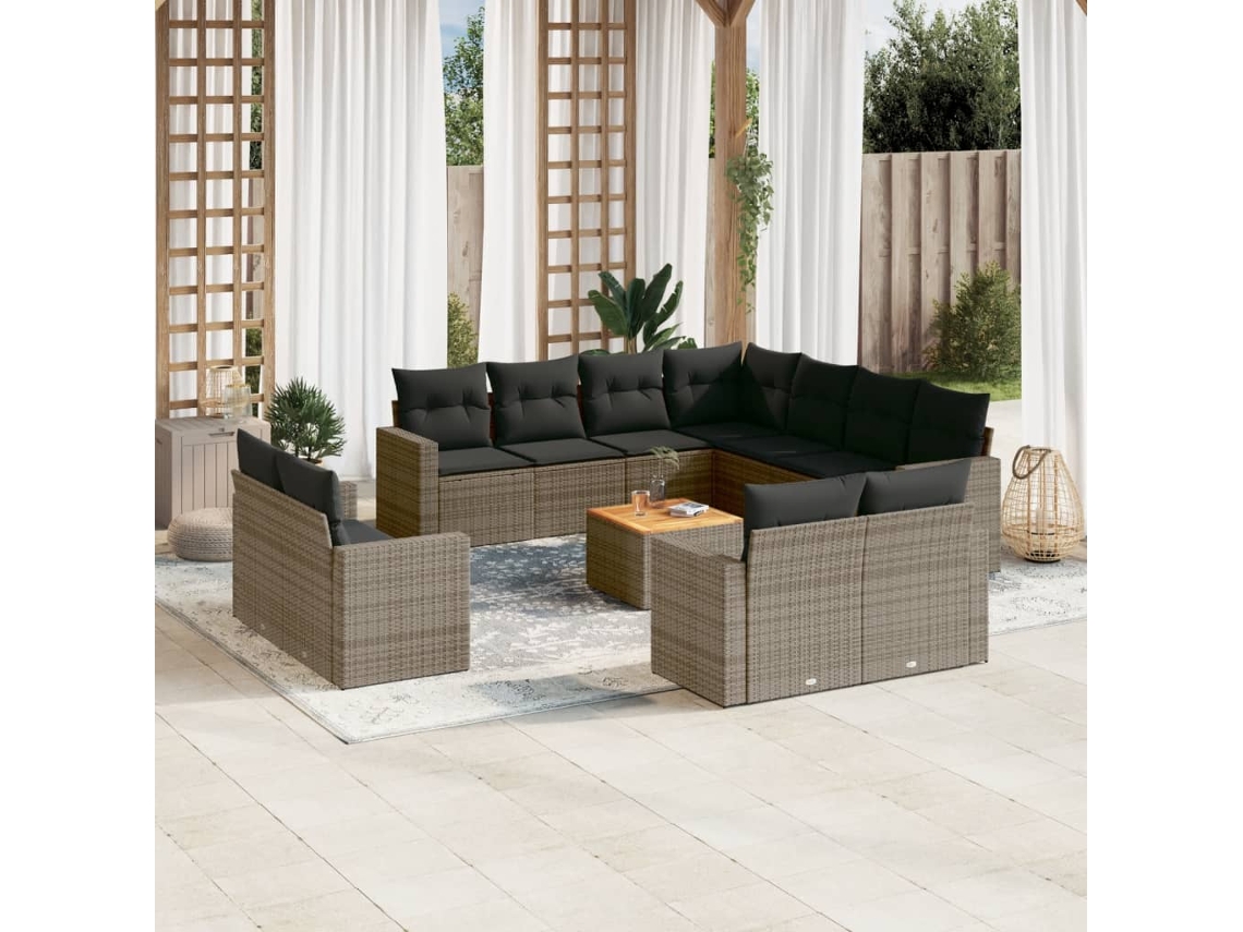 Conjunto 12 de sofás jardim c/ almofadões VIDAXL vime PE cinzento