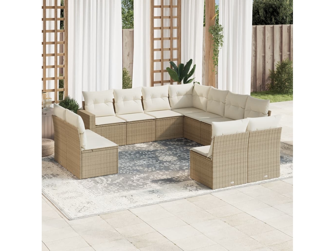 Conjunto 11 sofás de jardim c/ almofadões VIDAXL vime PE bege