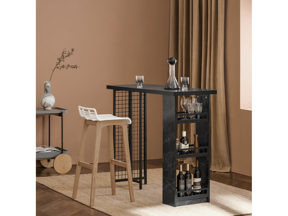 Mesa De Bar Alta Com 3 Prateleiras Fwt100-Sch Preto SOBUY