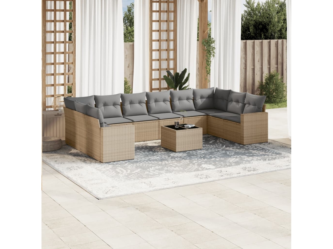 Conjunto 11 sofás de jardim c/ almofadões VIDAXL vime PE bege