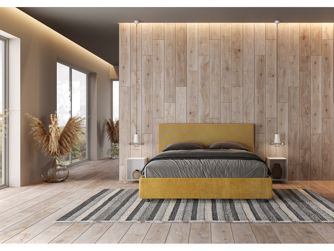 Cama de Casal Queen Size com Arrumação Estofada ArlaITYHOME (160 x 210 cm - Paneles de Melamina y tejido)