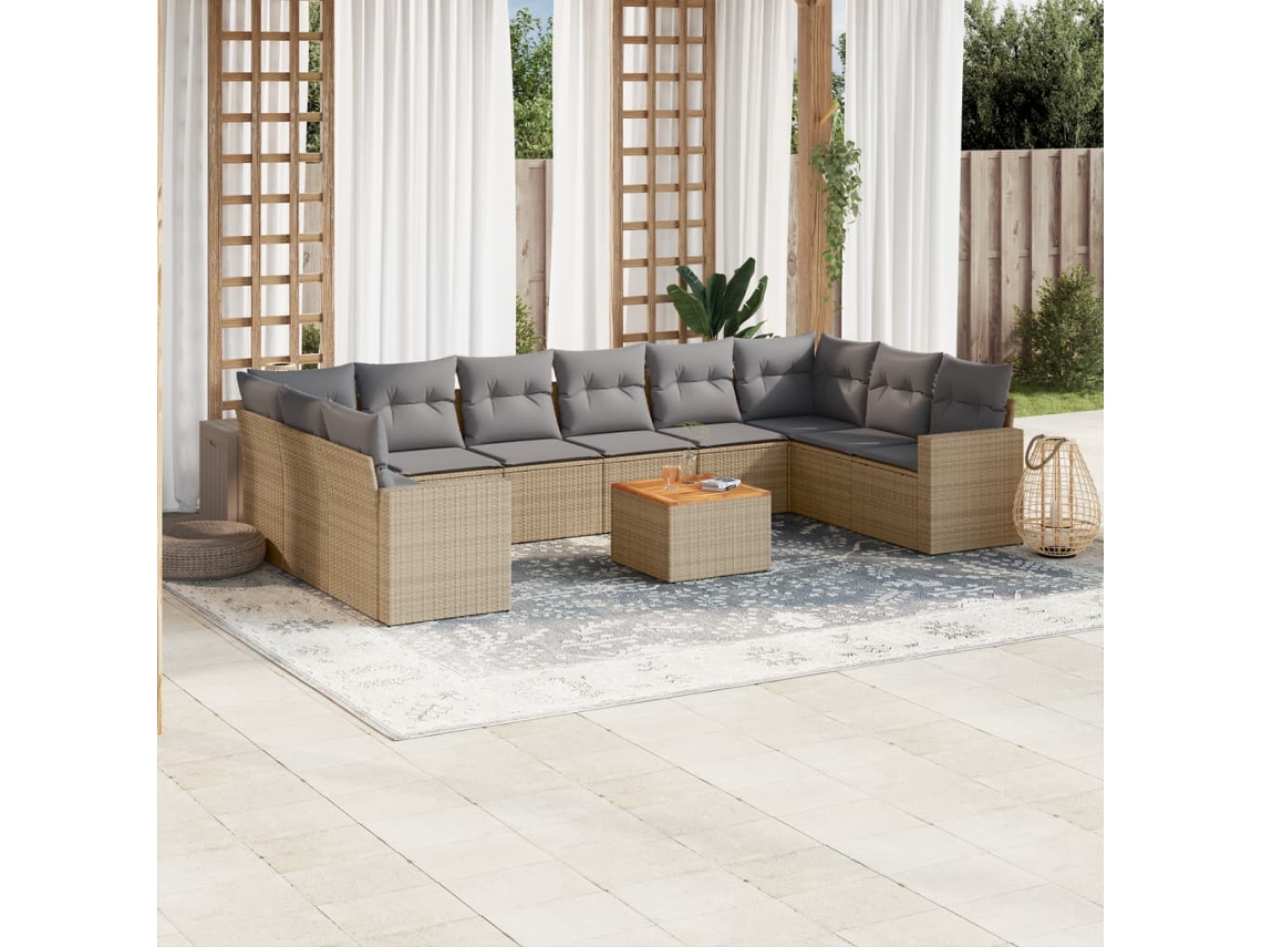 Conjunto 11 sofás de jardim c/ almofadões VIDAXL vime PE bege