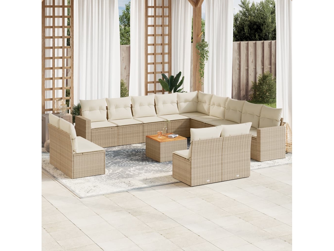 Conjunto 14 de sofás p/ jardim com almofadões VIDAXL vime PE bege