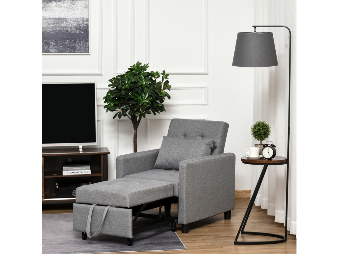 Sofá Cama Individual Algodão, poliéster, madeira de eucalipto cor Gris 69x77x84 cm HOMCOM