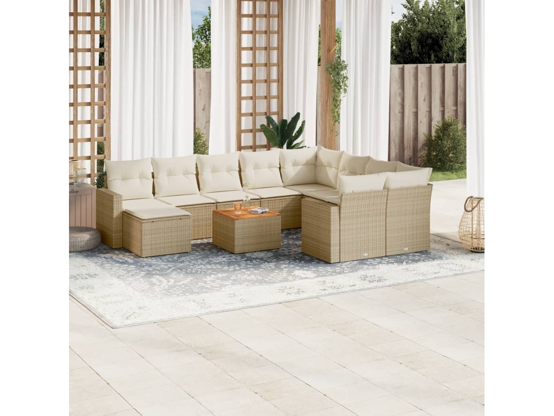 Conjunto 11 sofás de jardim c/ almofadões VIDAXL vime PE bege