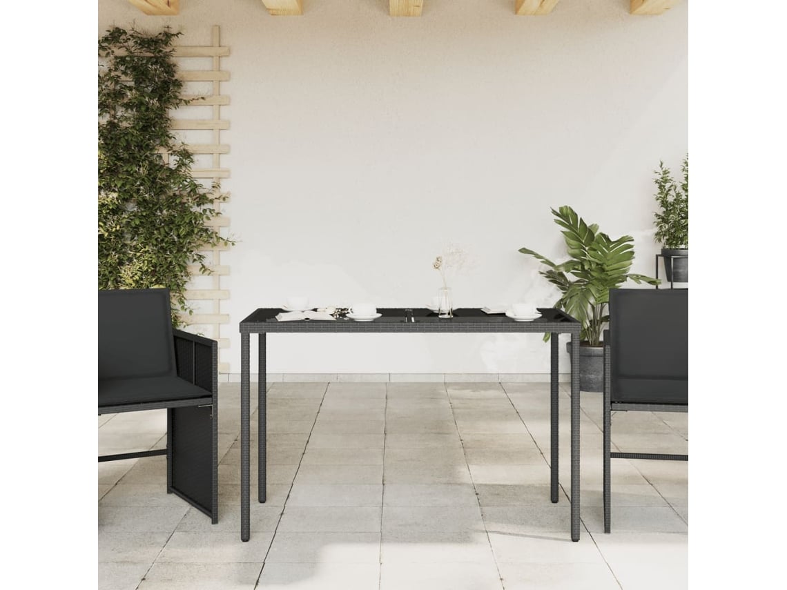 Mesa De Jardim Vime Pe Preto Com Tampo De Vidro 115x54x74 Cm