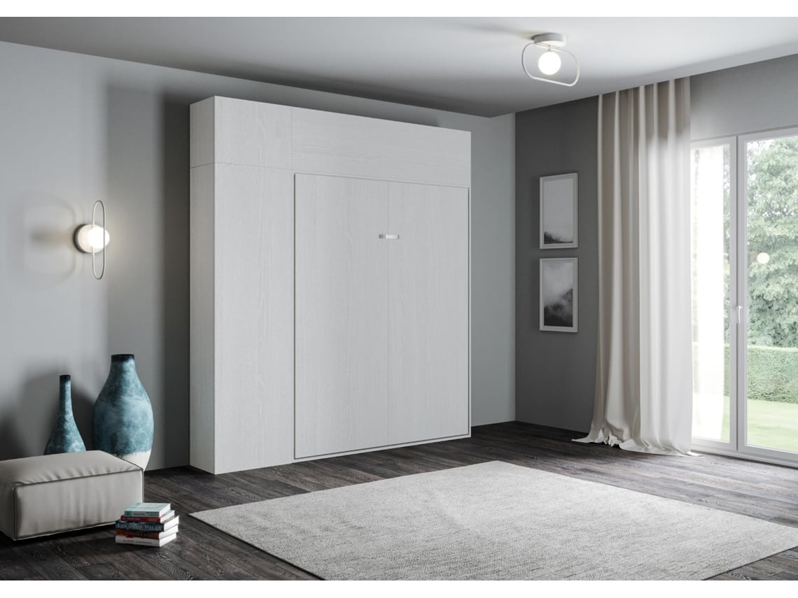 Cama Abatível 160 Vertical com Coluna ITAMOBY Kentaro (234 x 39 x 210 cm - Painéis em Melamina - Freixo Branco)