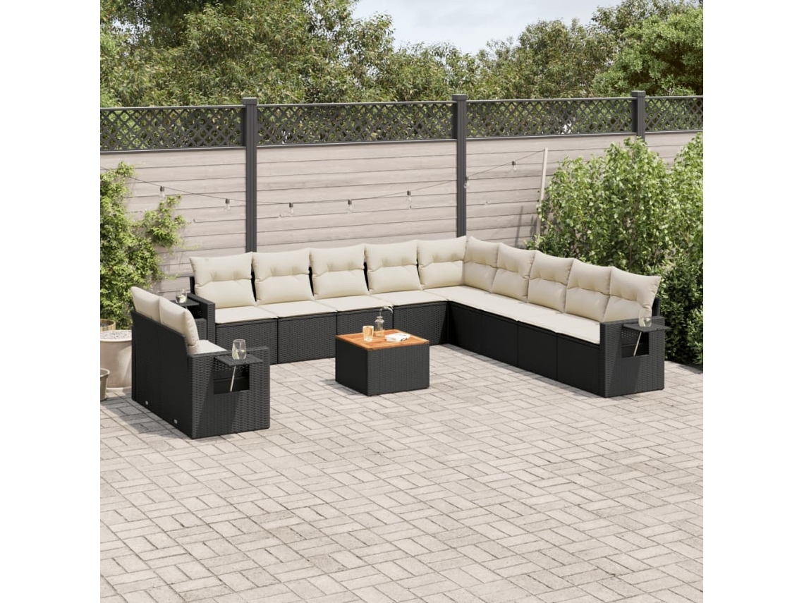 Conjunto 12 de sofás de jardim c/ almofadões VIDAXL vime PE preto