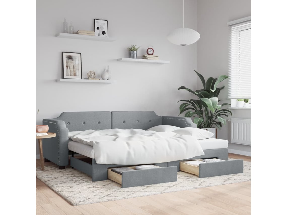 Sofá-cama com gavetão VIDAXL Cinzeto Tecido (90x200 cm)