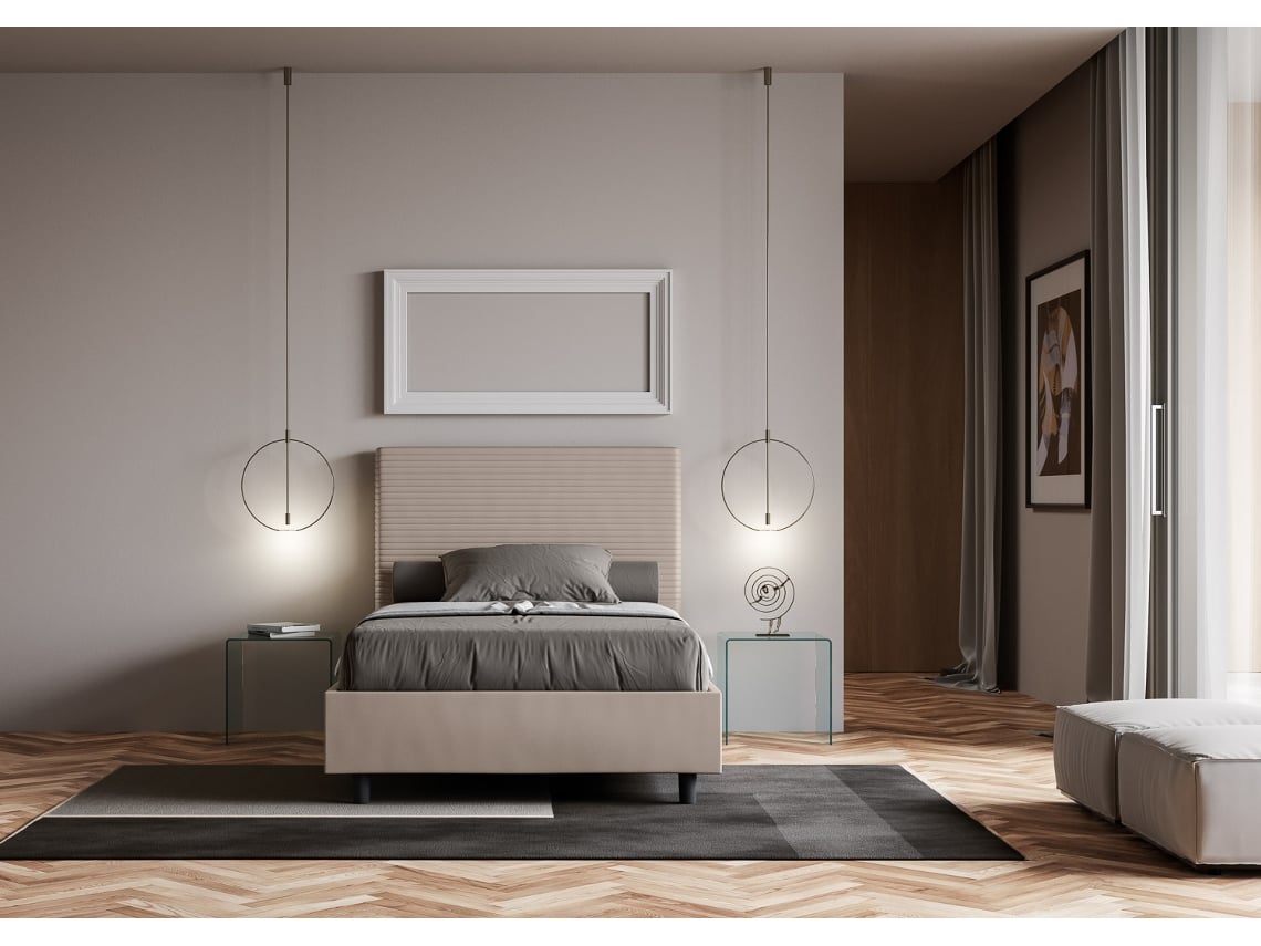 Cama de Casal com Arrumação Estofada FocusITYHOME (140 x 190 cm - Painéis de Melamina e Couro Sintético)