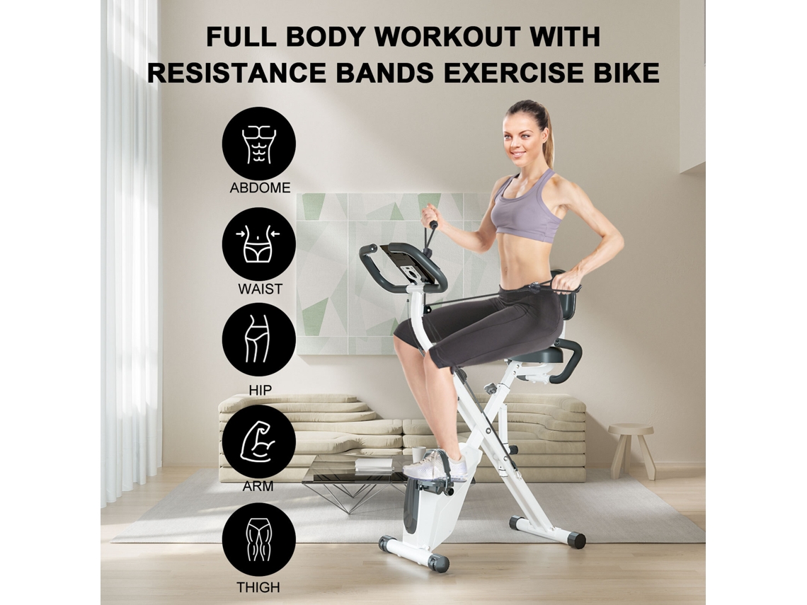 Bicicletas Estáticas Magnética Dobrável Racingreat (vol.inércia 2.5 Kg Com Bandas Resistência Monitor Lcd Modelo C Branco)