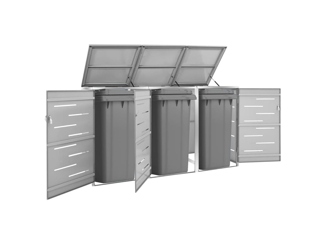Abrigo para Caixotes do Lixo VIDAXL Para Cinzento Aço Inoxidável (207x77,5x112,5 cm)