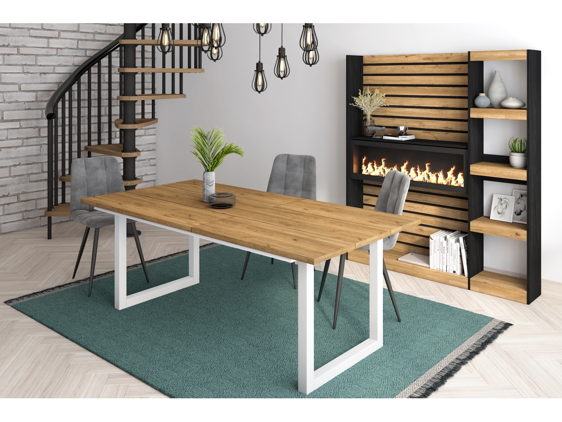 Mesa de Refeição SKRAUT HOME Tetrix 10 Lugares (Carvalho - Melamina - 194 x 90 x 75 cm)