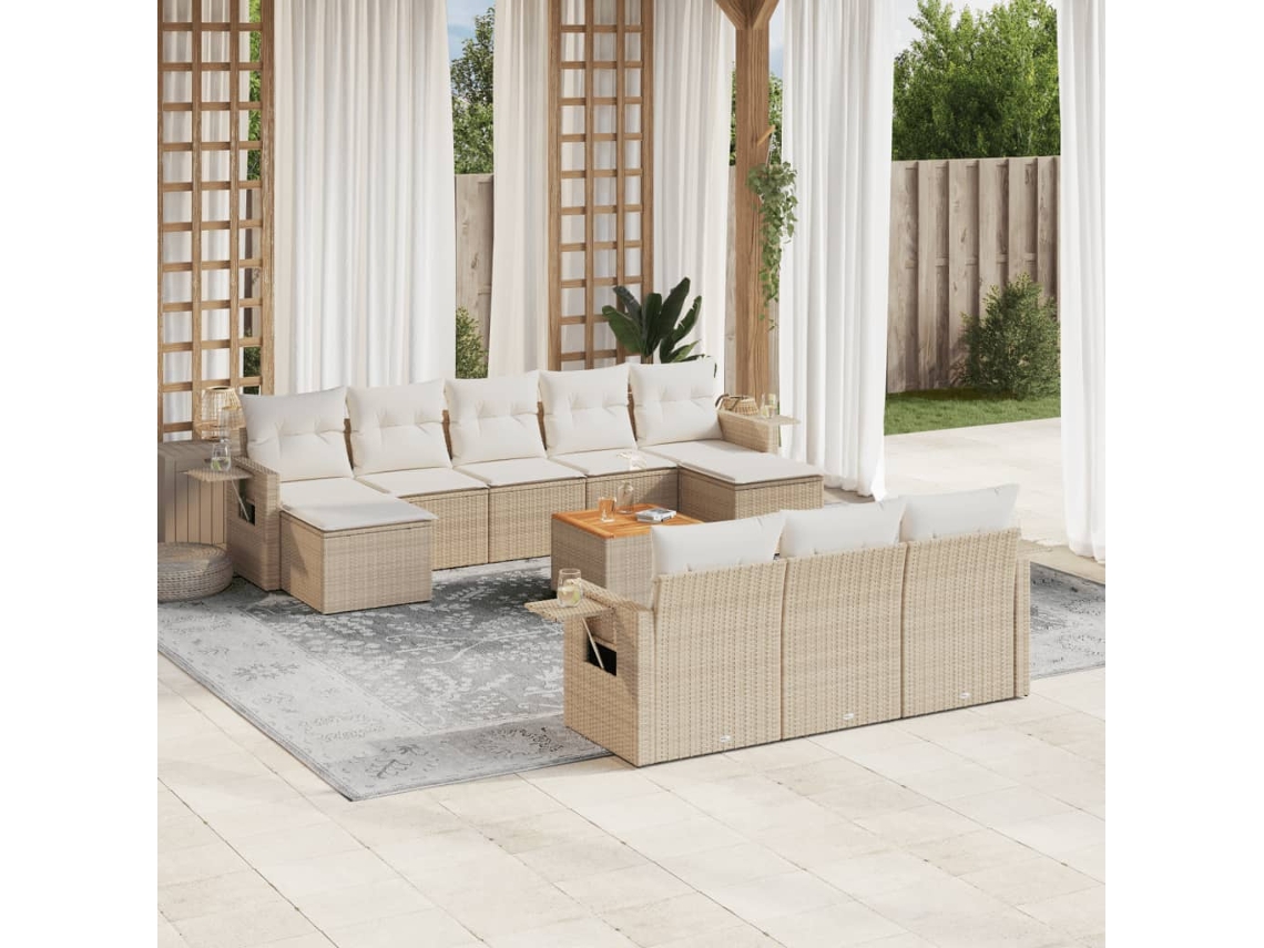 Conjunto 11 sofás de jardim c/ almofadões VIDAXL vime PE bege