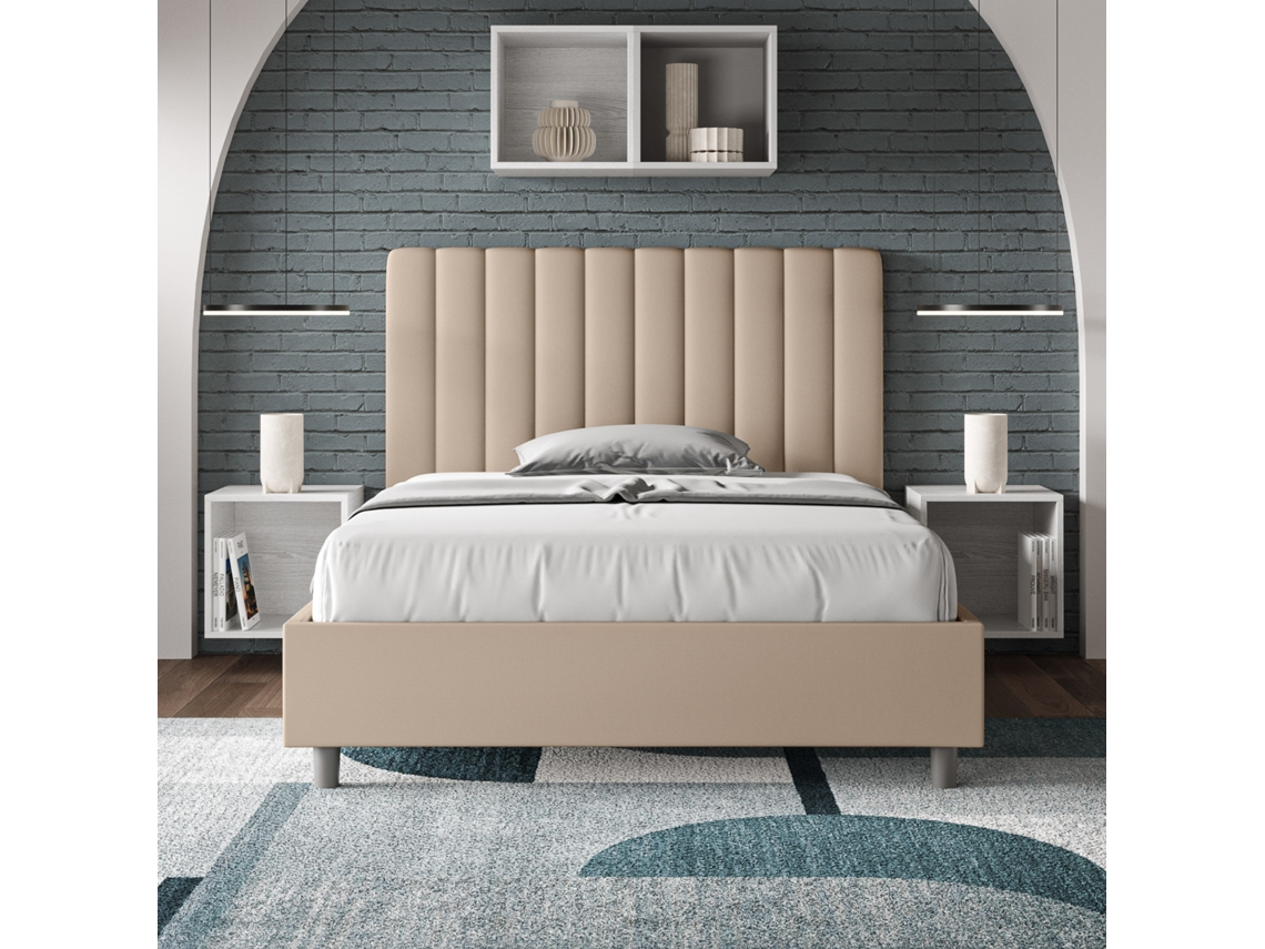 Cama de Corpo e Meio com Arrumação Estofada AguedaITYHOME (120 x 210 cm - Painéis de Melamina e Couro Sintético)