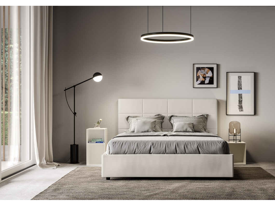Cama de Casal Queen Size Sem Estrado Estofada MikaITYHOME (160 x 210 cm - Painéis de Melamina e Couro Sintético)